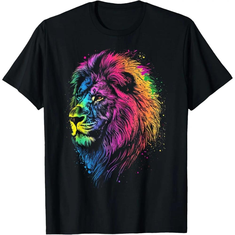 

Лев Красочный Фэнтези Животное Искусство Абстрактная Графика Футболка Лев XXXL чёрный