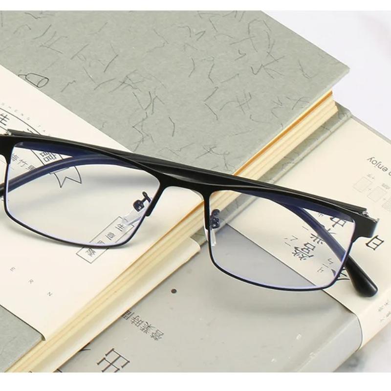 Anti-Blue Light Myopia Glasses Finished Business Men Women Metal Square Prescription Eyeglasses Diopter 0 -0.5 -1.0 -1.5 To -6.0