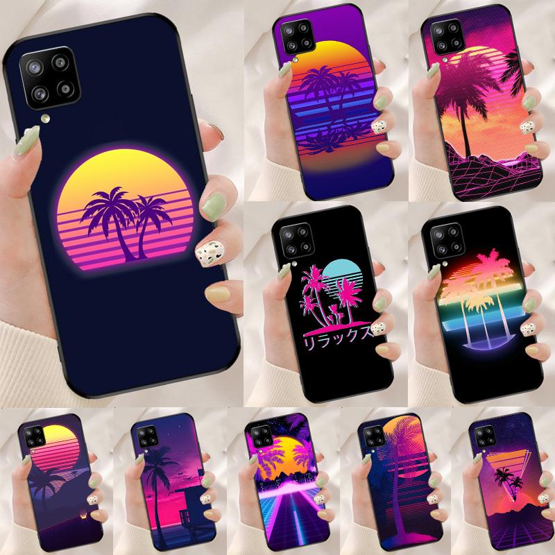 80s Retrowave Neon Palms Tree For Samsung Galaxy A56 A36 A26 A16 A05 A06 A22 A32 A52 A54 A34 A14 A55 A15 A53 A33 A35 Case