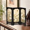 Yousheng Mini Floral Folding Screen Rustic 3 Panel Room Dividers Chinese Style Vintage Desktop Folding Screen Feng Shui Ornaments for Home Table Decor