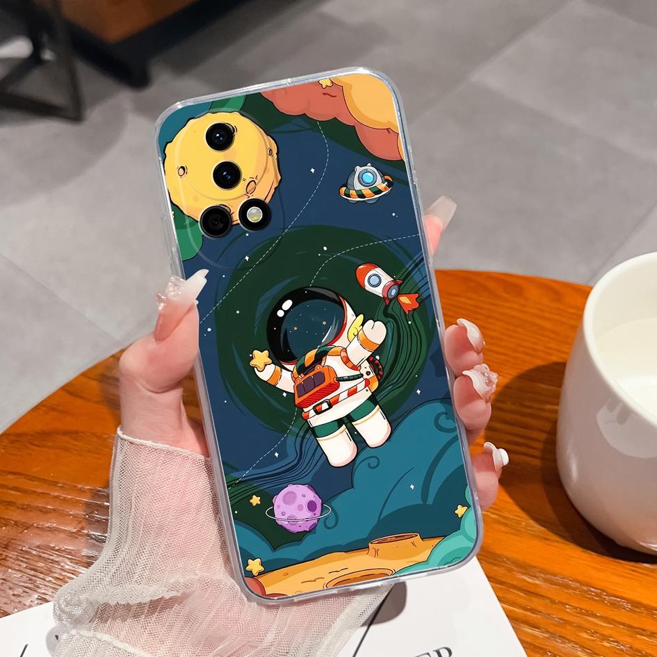 

Прозрачный модный чехол с астронавтом для Huawei Nova 12i 12 SE Y72 Honor X8b Pura 70 Pro, противоударный мягкий силиконовый чехол из ТПУ, бампер для телефона Huawei Capa Huawei Nova 12 SE