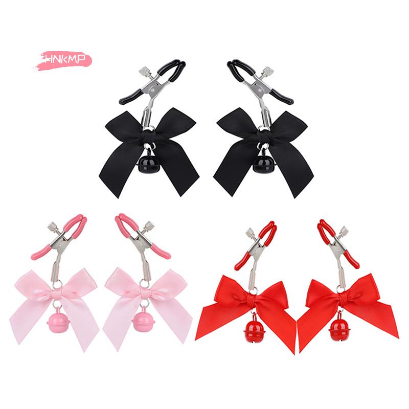 1Pair Bondage Bowknot Nipple Clamps with Small Bell Sexy Metal Breast Stimulation Exotic Accessory Hairball for Women's Sensatio