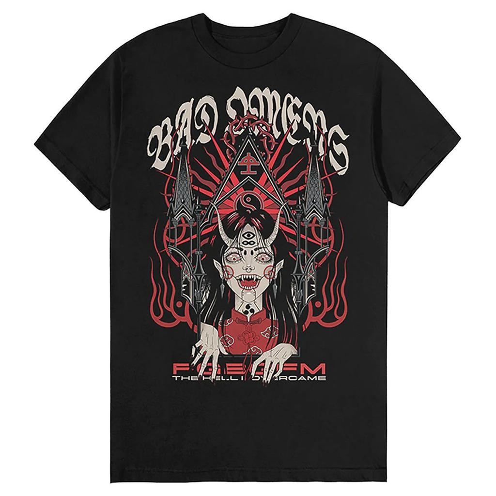 One Million Bad Bad Omens Metal Core Rock Zenekar Amerikai Retro Szabadidő Könnyen Nyomtatható Rövid Ujjú Póló Férfiaknak és Nőknek