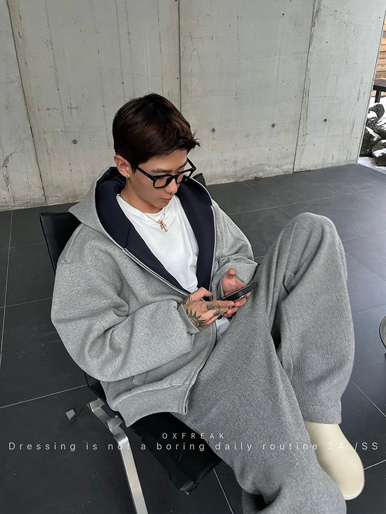 OXFREAK Heavyweight Men's Double Zipper Hooded Cardigan for Autumn/Winter 2025