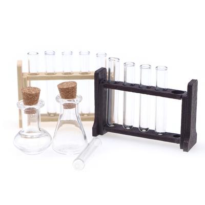 1Zestaw 1:12 Miniaturowy Kubek Pomiarowy Probówki Domku dla Lalek Z Stojakiem Dekoracja Laboratoryjna