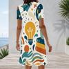 Women Plus Size Round Neck Short Sleeve Multicolor Printed A Line Flared Dress