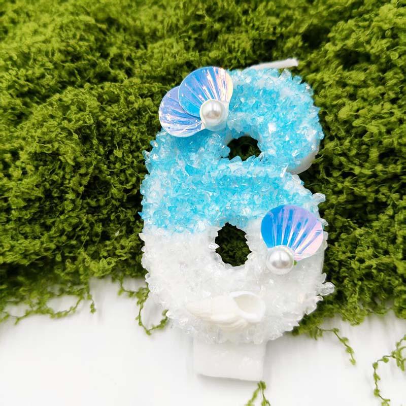 Blue and White Beach Digital Candle Birthday Cake Decoration Plug-in Birthday Candle Creative Design Exquisite