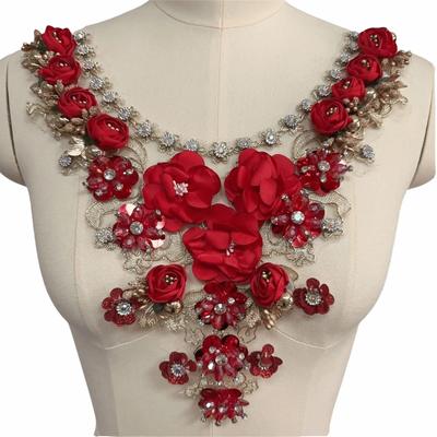 Colletto Ricamato a Fiore Moda Svuotato Applique Fiore 3D Toppa Colletto Fiore Pizzo Morbido Applicazione da Cucito Falso Colletto