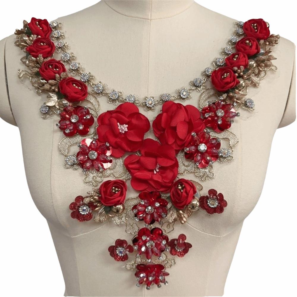 Fashion Embroidered Flower Collar 3D Flower Applique Lace Sewing Applique Flower Collar Patch Chic DIY Craft красный