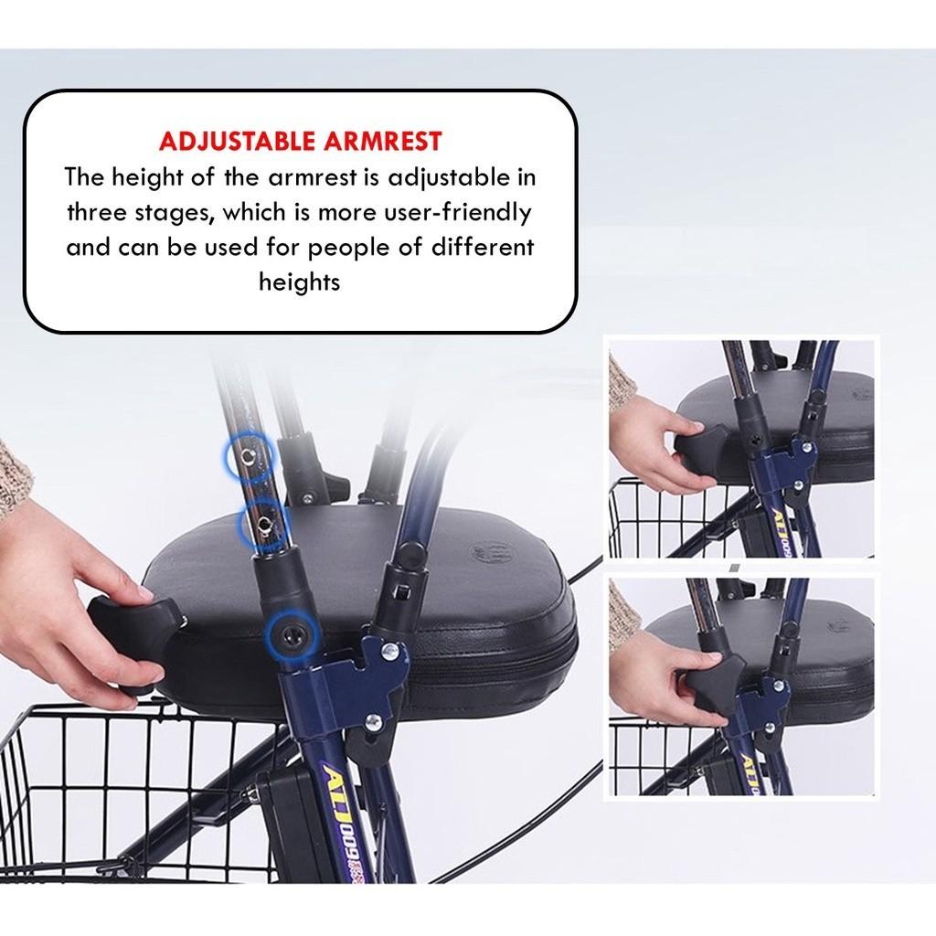 Walking Aid With Seat Basket And Wheels New Foldable Elderly Rollator Red / Blue Auxiliary Travel Shopping Elderly Walker