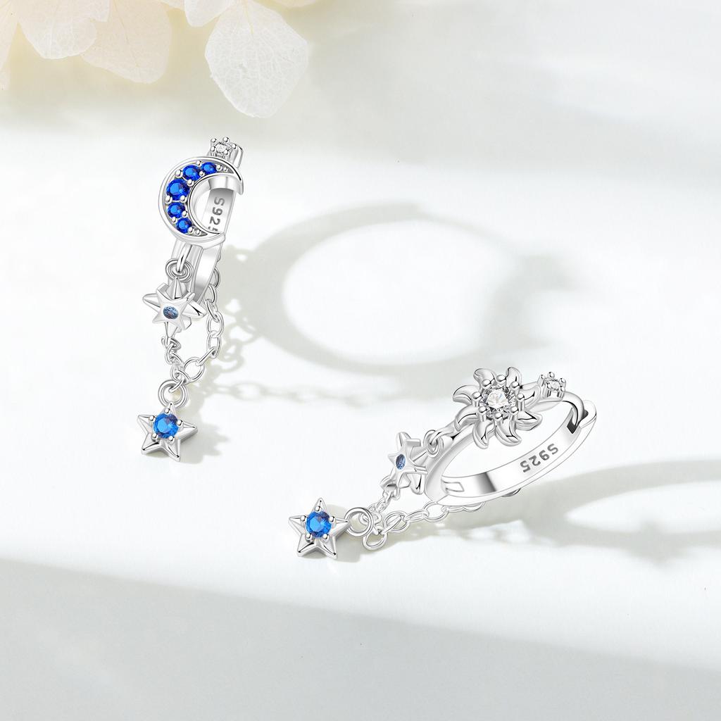 S925 Sterling Silver Sun Moon Stars Tassel Drop Earrings Women Earrings Charm Fashion Versatile Party Jewelry Gifts