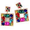 Vibrant Color Geometric Square Earrings, Hollow Openwork Statement Dangles for Trendy Women
