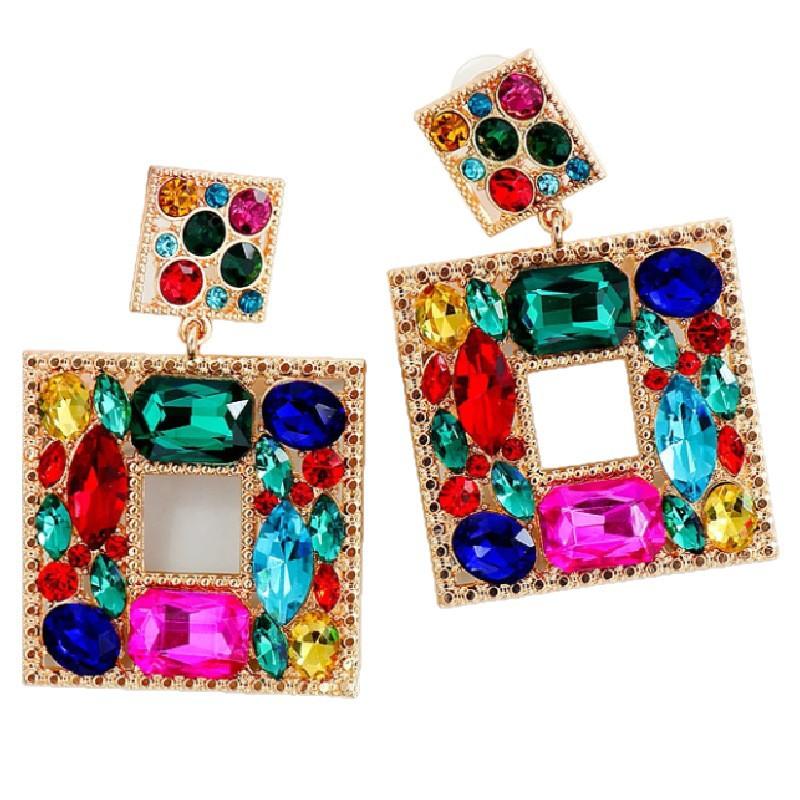 Vibrant Color Geometric Square Earrings, Hollow Openwork Statement Dangles for Trendy Women