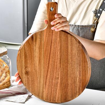 1 Piece Acacia Wood Cutting Board Circular Hanging Chopping Board with Handle Kitchen Household Fruit Vegetable Cutting Board