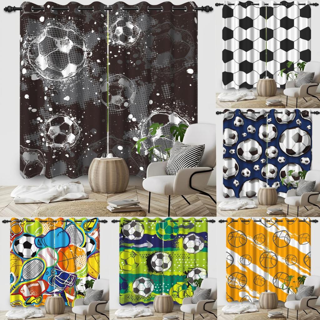3D Printed Window Curtains Football Graffiti Art Children Blackout Curtain 2pcs/set for Bedroom Living Room Decoration Curtains
