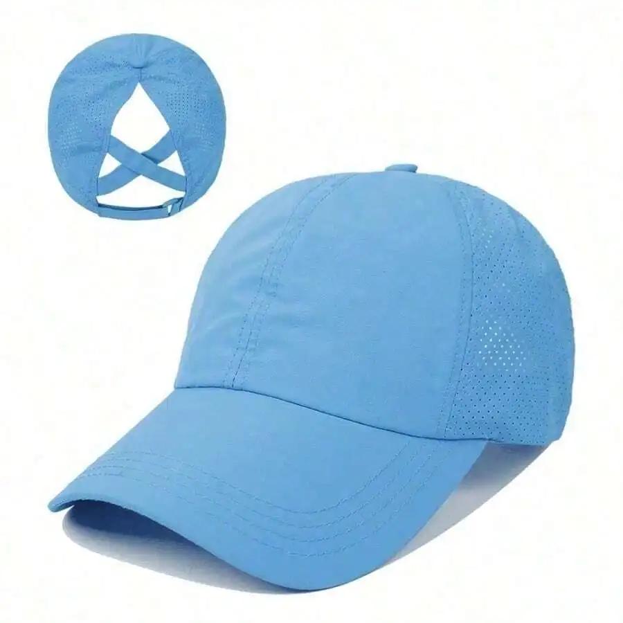 Solid Color Baseball Cap With Mesh Panel Ponytail Opening Quick Dry Sun Protection Casual Outdoor Hat