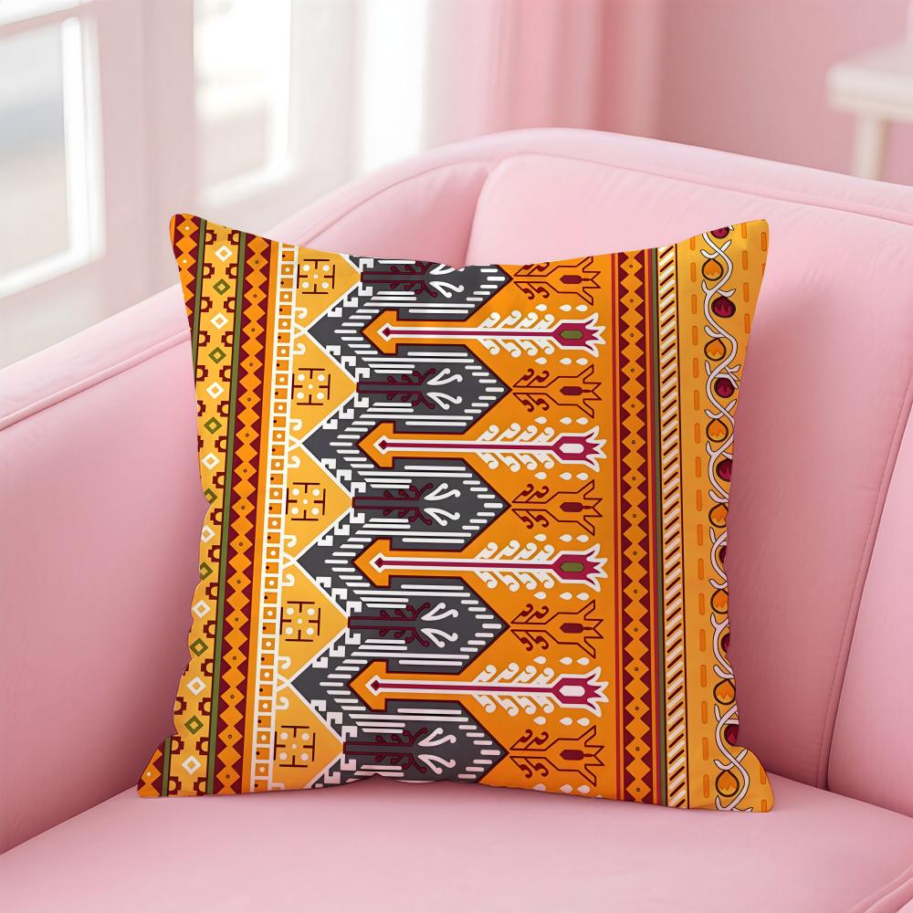 Fashion Colorful Chinese Ethnic Pattern Designs Cushion Cover Pillowcase Short Plush Invisible Zipper Room Sofa Cushion Cover