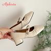 Aphixta Square Toe Shallow Woman Shoes Slip On Pleated 4.5CM Med Heels Shoes For Womens  Elegant Pumps Autumn Ladies Shoes