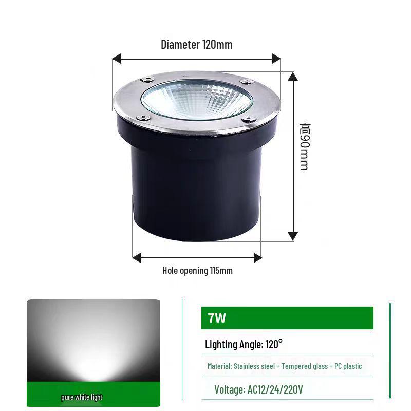 LED Waterproof Outdoor In-Ground COB Light - Round/Square for Courtyard, Walkway, and Lawn Landscaping