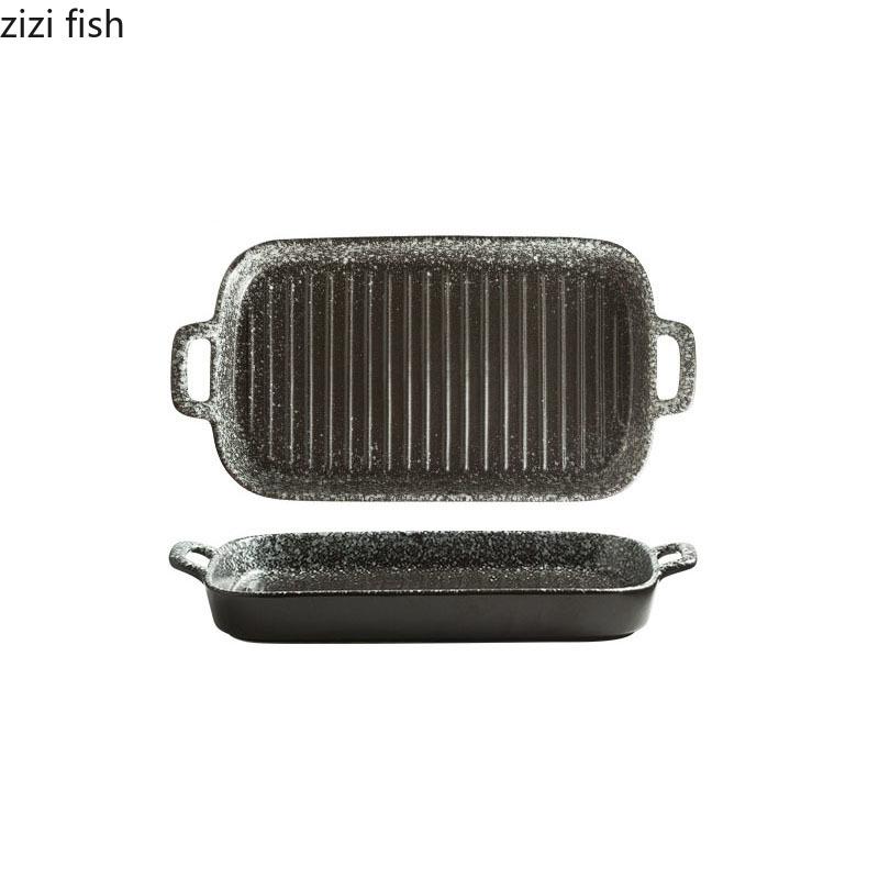 Keramik Doppelohr Gestreifte Backplatte Retro Sushi Sashimi Platte Dessertteller Salatteller Restaurant Spezialgeschirr