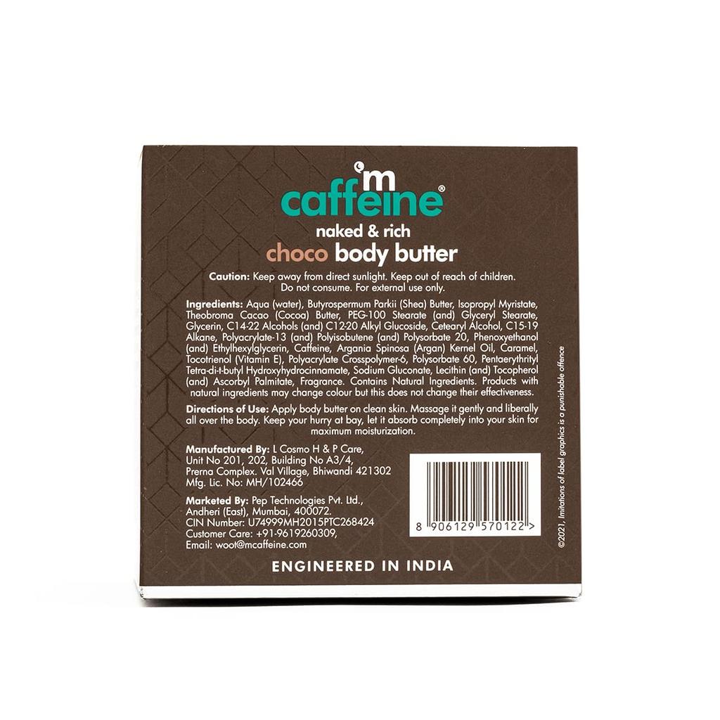 mCaffeine Body Butter for Dry Skin 100gm | Shea & Cocoa Butter Moisturizer for 72Hrs Hydration