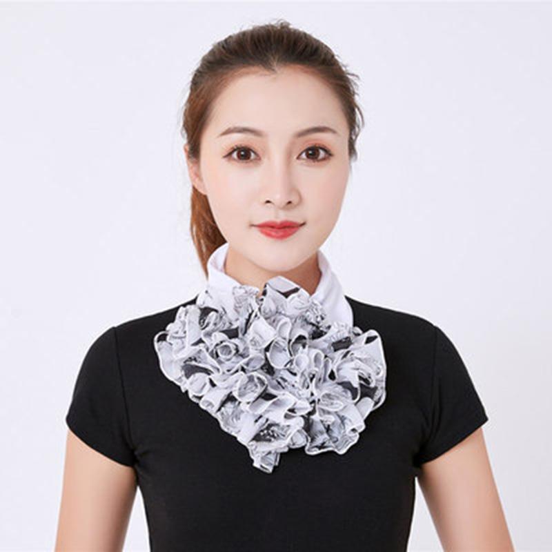 Korean Floral Chiffon Neck Guard False Collar Hedging Scarf Summer Women Ice Silk Protect Cervical Elastic Bib Headneck P51