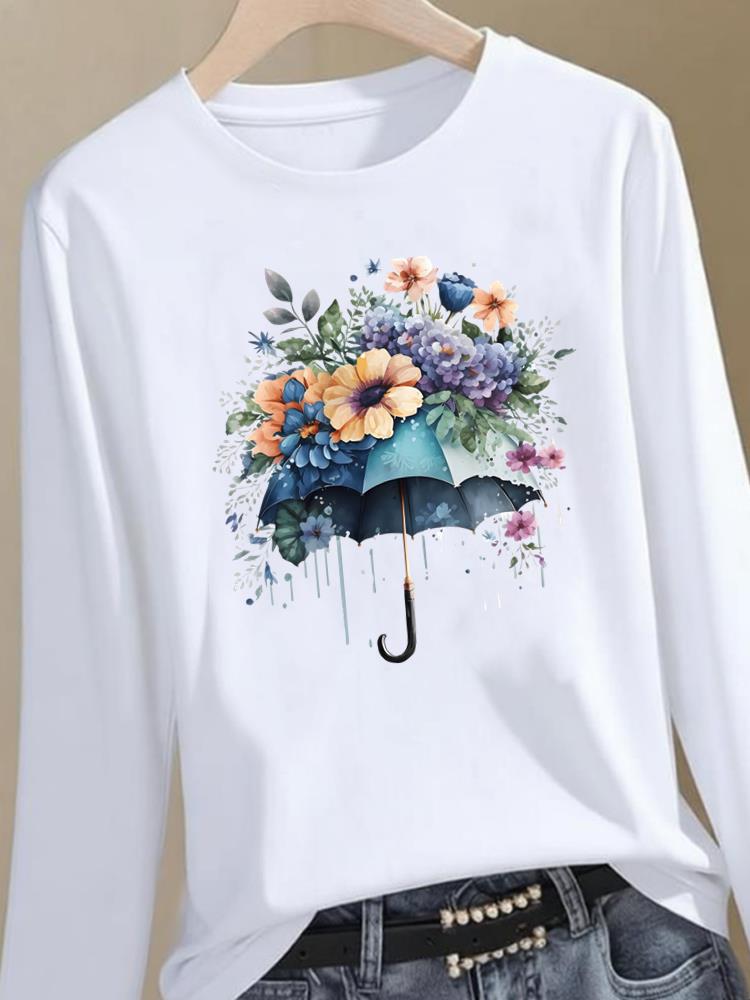 (Asian Size) Trend Lovely Style Graphic Tee Women Autumn Winter Spring Casual Fashion Top O-neck Clothing Print T Shirt Long Sleeve T-shirts