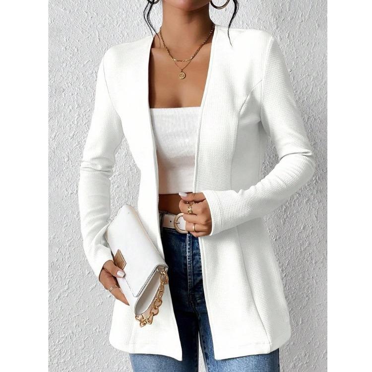 Autumn V-Neck Women Lightweight Blazer Coat Single Button Long Sleeve Jacket S белый