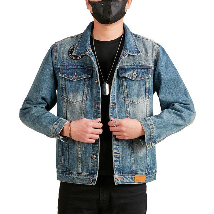 Xintang Men's Rhinestone-Studded Denim Jacket - Plus Size, Heavy Embroidery, Loose Fit Outwear