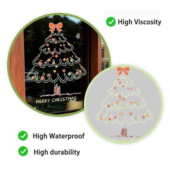 Christmas Store Window Displays Tree Sticker, Simple Line Static Cling Decal, Waterproof Art Removable Festive PVC Decal for Holiday Home Glass Doors