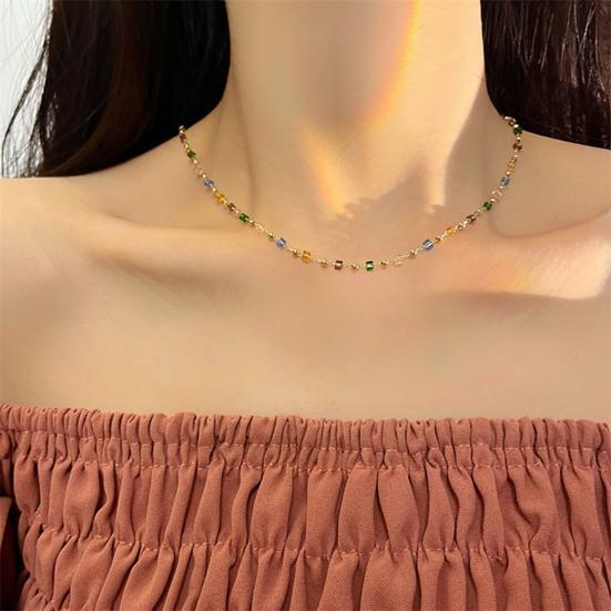 Women Necklace Beads Colorful Faux Crystal Electroplated Stainless Lightweight Cool Girl Pendant Necklace Birthday Gift Neck Jewelry