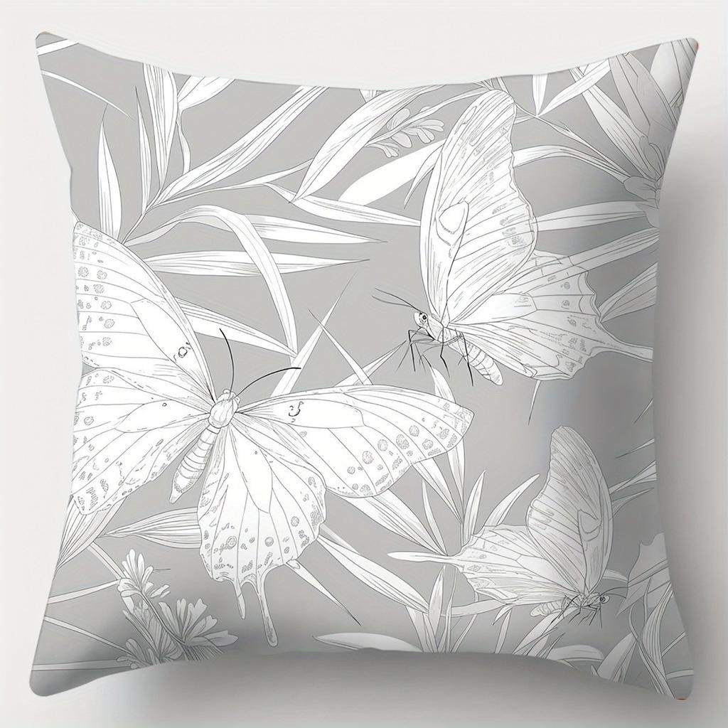 Peony  Butterfly Floral Pattern Pillowcase Pattern Cushion Cover Suitable For Sofa Bedroom Car Pillow Cover