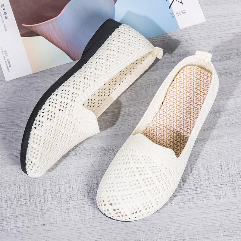 Summer and autumn non-slip soft-soled comfortable cloth shoes, middle-aged and elderly, light and breathable mesh, one-pedal single shoes