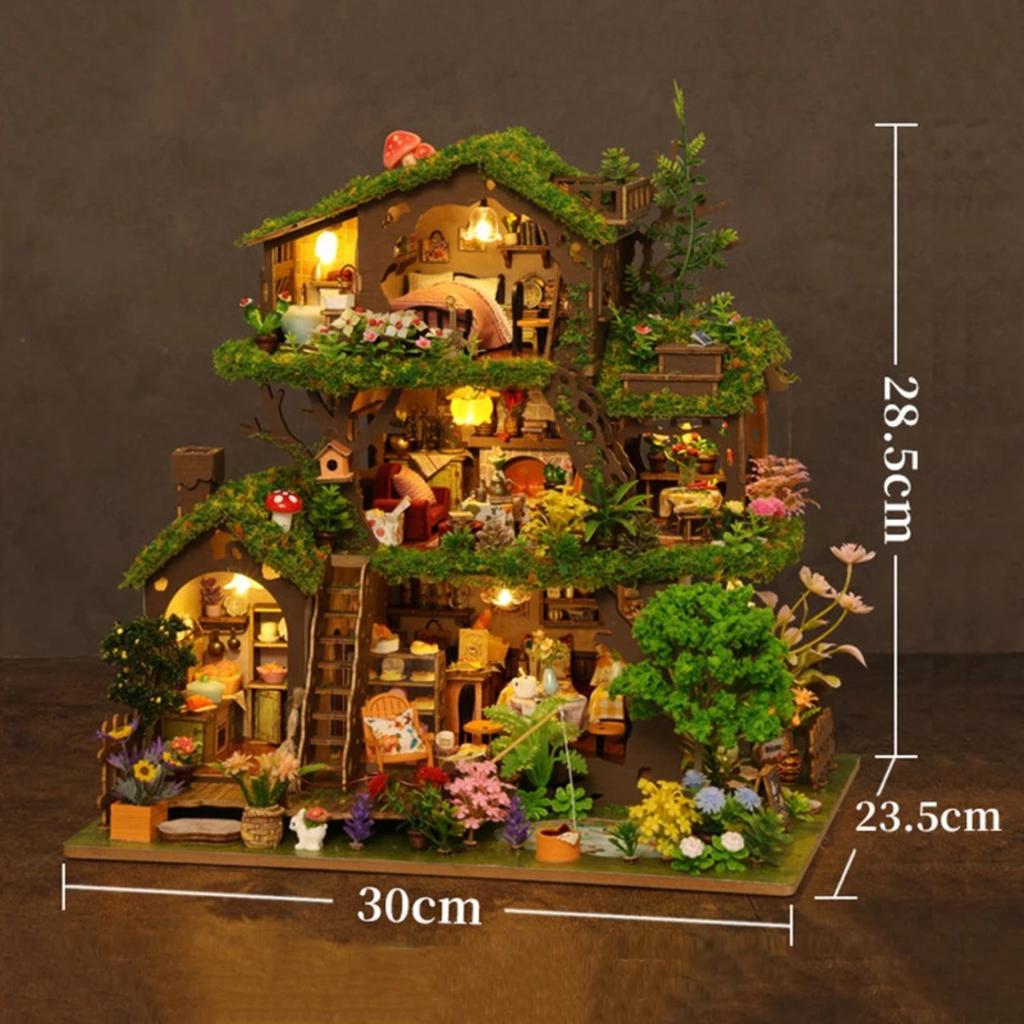 Árbol del Tiempo de Madera DIY Casa en el Árbol Cabaña del Bosque Figuras Miniaturas Kits Ensamblados Casa para Regalos de Cumpleaños de Amigos Manualidades de Decoración del Hogar