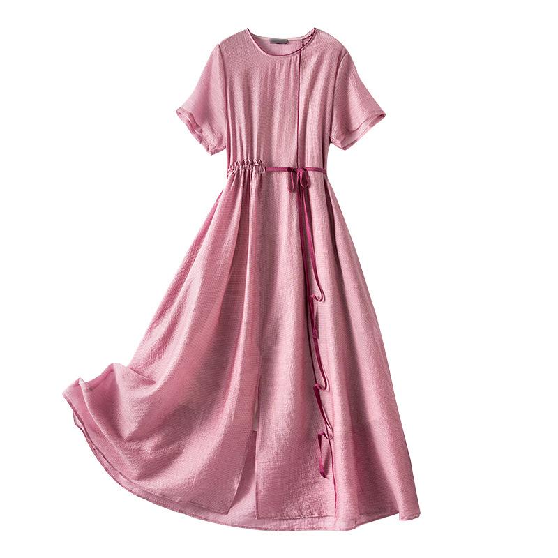 

Plus Size Elegant Summer A-Line Dress for Women - Slim Waist, 2021 Collection (3353) L розовый