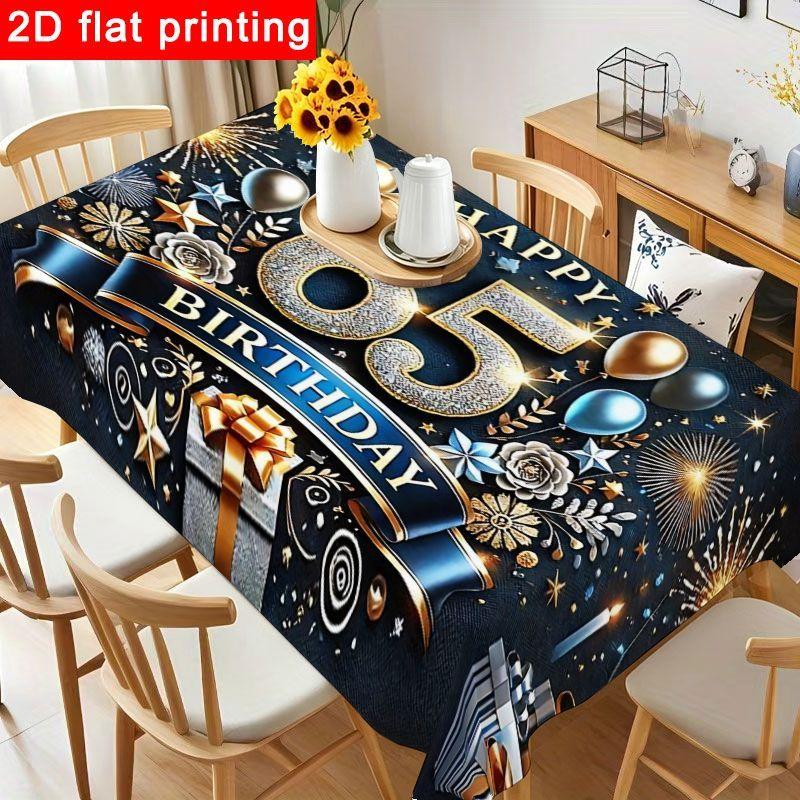 1pc Elegant Navy Blue 65th Birthday Tablecloth - Sparkling Golden Number Design, Table Cover, Reusable & Easy to Clean for Birthday Party Decorations,
