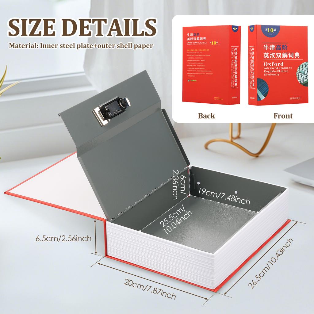 Large Decorative Book Safe with Combination Lock 10.43" × 7.87" × 2.56" Hidden Storage Diversion Box for Cash Phone Passport