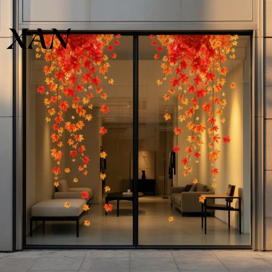 Maple Leaf Glass Decals 2Pcs Fall Window Clings, Hanging Decals, Reusable Autumn Atmosphere Clings Leaves Static Stickers for Thanksgiving Party