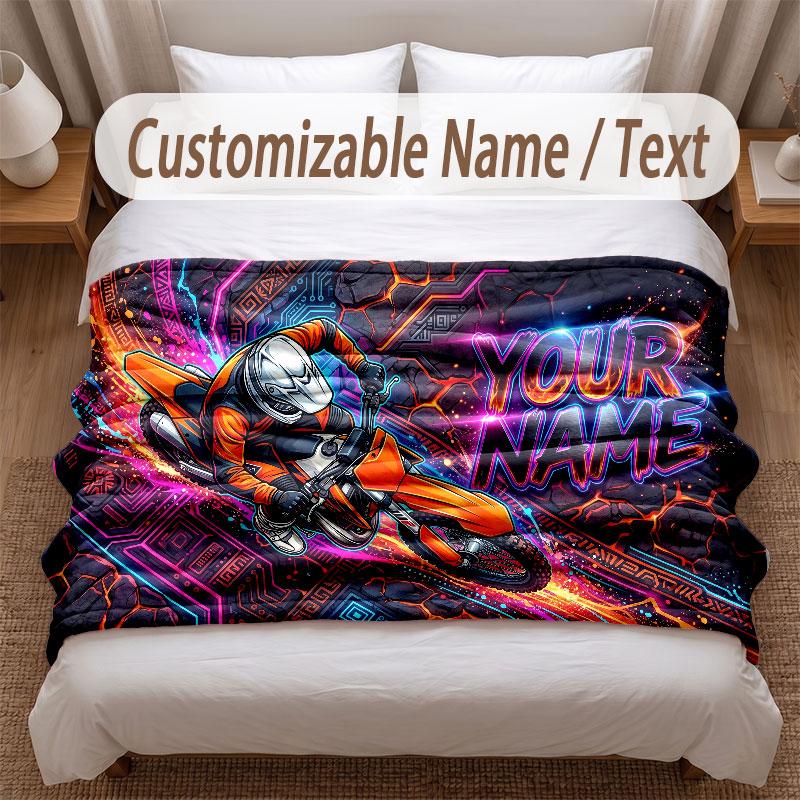 Motorcycle Biker Theme Soft Blanket Personalized Custom Name Text Print Warm Blanket Home Sofa Bedroom Decor