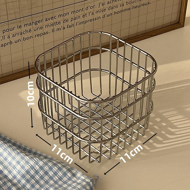 

Stainless Steel Storage Basket Bathroom Toilet Storage Rack Multi Functional Desktop Clutter Organizer Dormitory Cosmetics Skincare Organize Baskets 11x11x10cm 1pcs