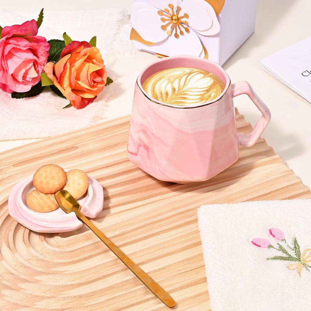 Livole Coffee with Perfect as a Birthday Gift for Day Retirement Gift for or Includes a Handkerchief and Message Cup, Pink, 350ml, Lid, Women,
