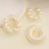 3pcs Set Exaggerated Personality Geometry Threaded Striped Pearl White Fold Wear No Ear Holes Clip Earring for Women Jewelry Set