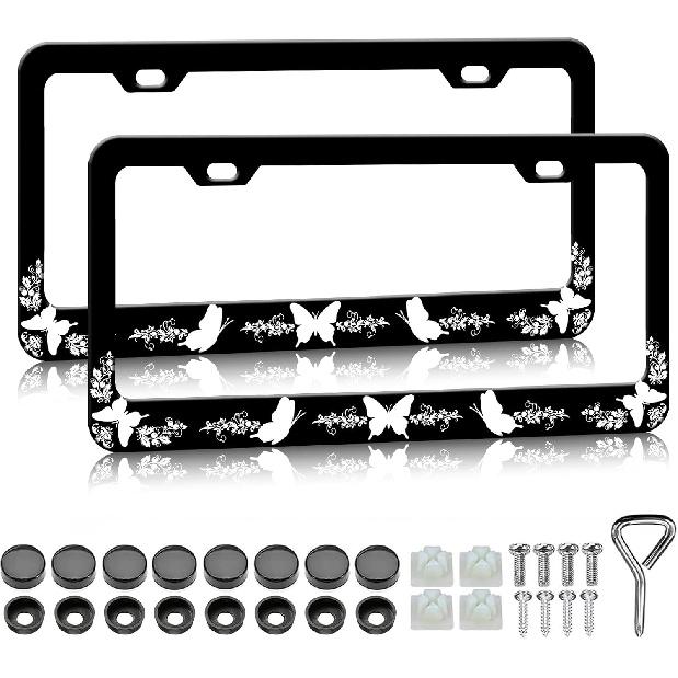 HCSS Blue Hibiscus Flower License Plate Frames - 2 Pack Tropical Hawaii Floral License Plate Holder, Aluminum Metal Rust-Proof Waterproof Car