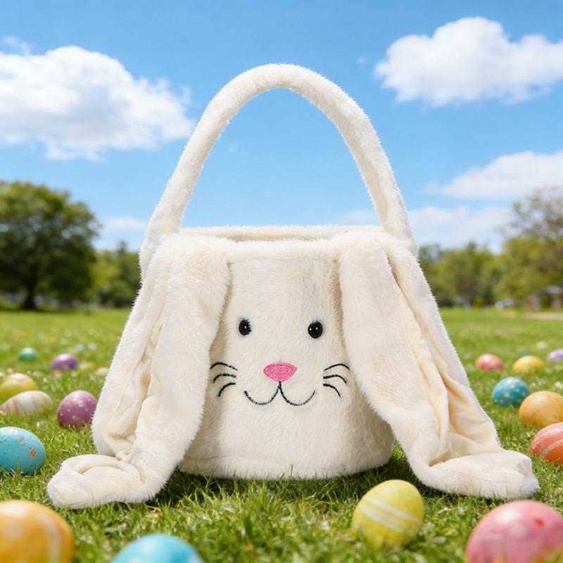 Cute Rabbit Style Velvet Easter Basket Easter Bunny Basket for Kids