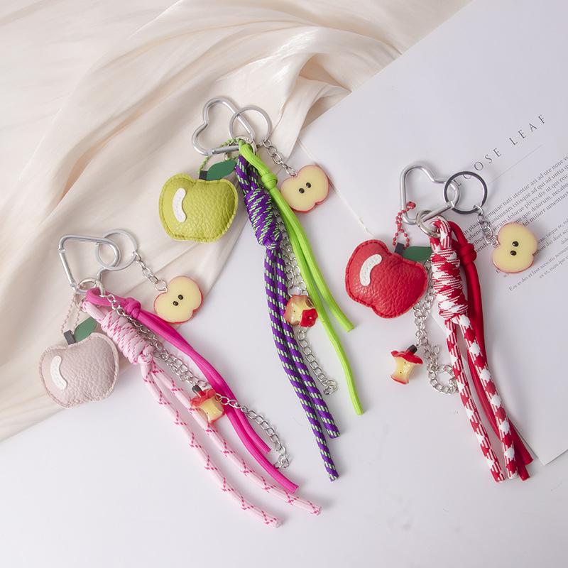 1 Piece Leather Apple Backpack Pendant Diy Decoration Creative Weaving Rope Fruit Keychain Bag Accessories