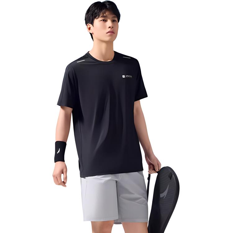 Anta Lifestyle Series Logo Letter Print Round Neck Short Sleeve T-Shirt Men Tops Black 952327126-6