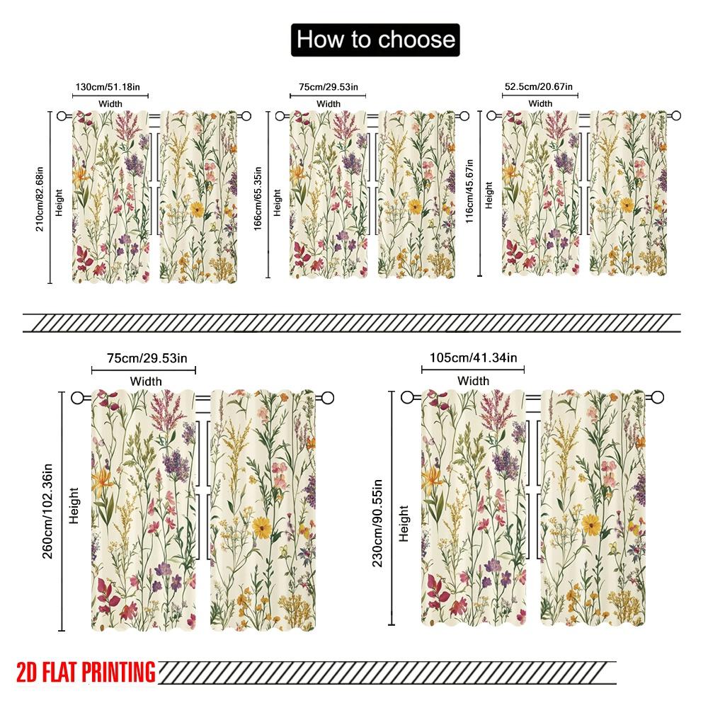 2pcs,2D plane printing Popular Curtain Panels Floral Symphony(3) Polyester (without rod) Versatile All Perfect for Kitchen