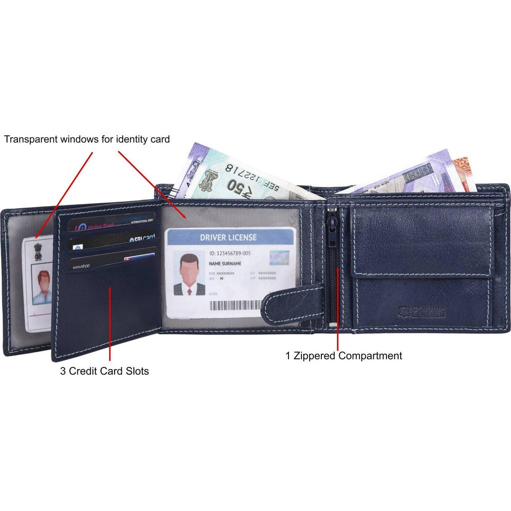Men Casual Genuine Leather RFID Wallet - Regular Size  (6 Card Slots)