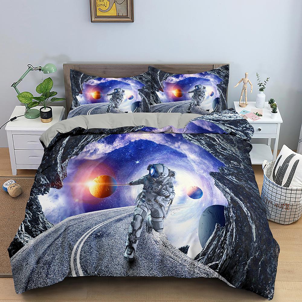 3D Printed Astronaut Duvet Cover Set Spaceman Pattern Bedding Set For Boys Girls Teens Polyester Comforter Cover King Queen Size