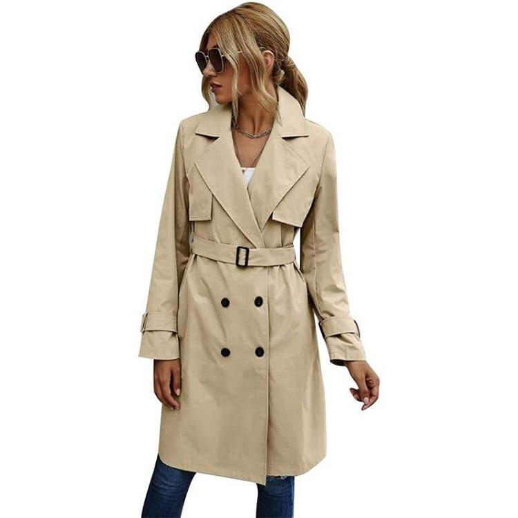 Korean Style Women's Trench Coat Double Breasted Long Duster Coat with Belt Winter Windbreaker for Ladies